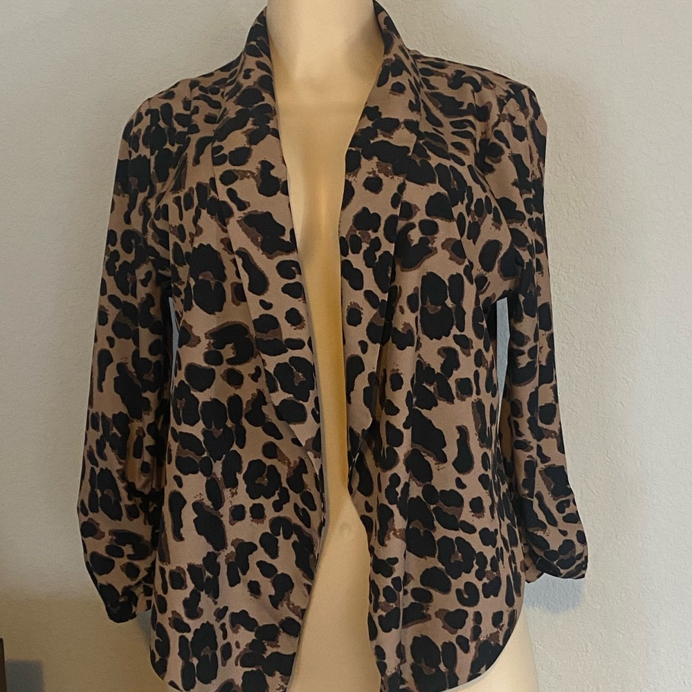 Women’s Brown Leopard Print Lightweight Blazer Jacket Shirt
